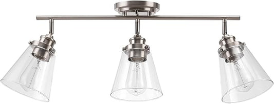 Globe Electric 59628 Jackson 3-Light Track Lighting, Brushed Nickel, Clear Glass Shades, Silver, Bulb Not Included