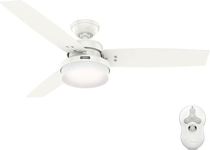 Hunter 52 inch Indoor Ceiling Fan with LED Light and Remote Control - Standard Mount White Ceiling Fan, 3 Blades, For Bedroom, Living Room, or Kitchen - Sentinel 59169, Fresh White