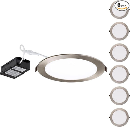 TORCHSTAR E-Lite Series 8 Inch Slim Recessed Lighting with J-Box, 18W Ultra-Thin LED Recessed Light, Dimmable Canless Downlight, ETL&ES Listed, CRI90, 3000K Warm White, Oil Rubbed Bronze, Pack of 6