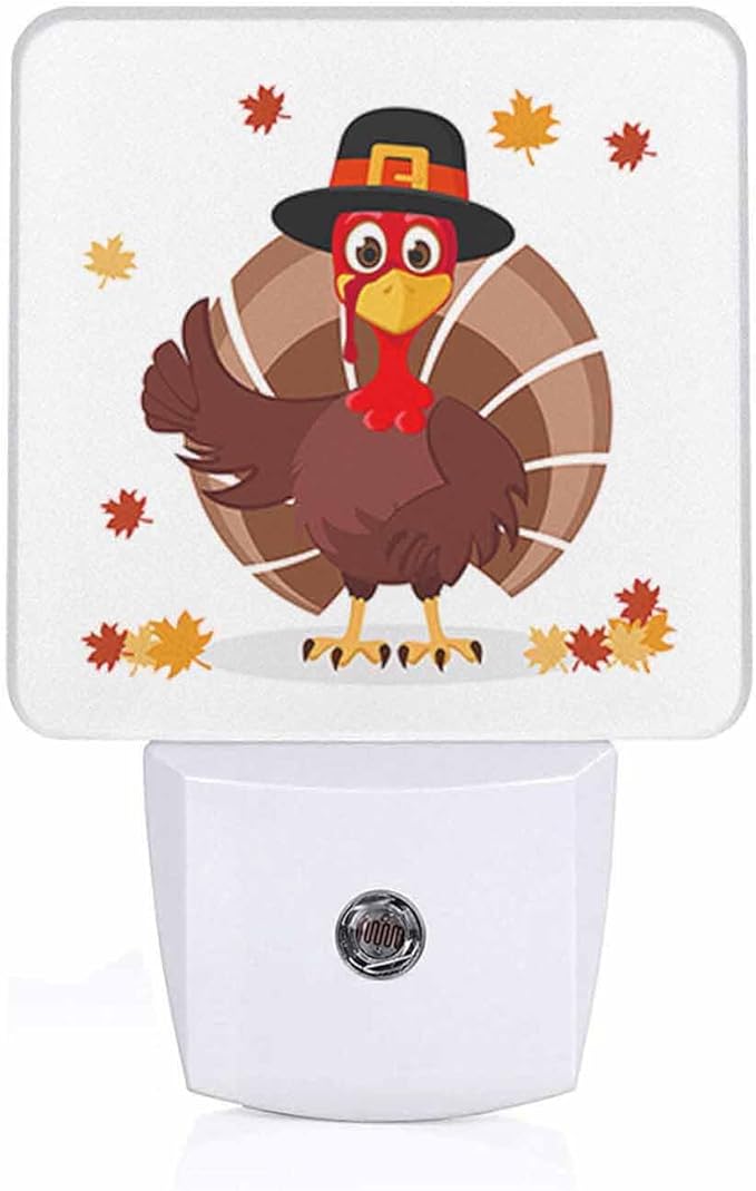 LED Night Light Plug into Wall with Dusk to Dawn Light Sensor White Energy Efficient Thanksgiving Day Turkey in Hat Nightlight for Bedroom Bathroom Hallway Living Room Kitchen