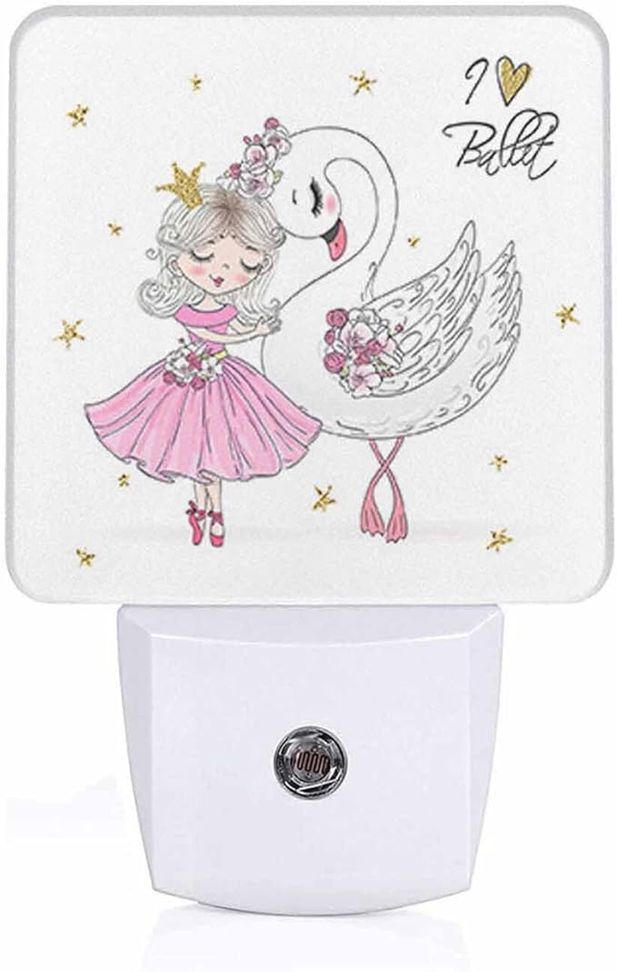 LED Night Light,Ballerina Girl with Swan LED Night Light Plug into Wall with Dusk to Dawn Light Sensor White Energy Efficient Nightlight for Bedroom Bathroom Hallway Living Room Kitchen