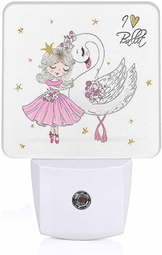LED Night Light,Ballerina Girl with Swan LED Night Light Plug into Wall with Dusk to Dawn Light Sensor White Energy Efficient Nightlight for Bedroom Bathroom Hallway Living Room Kitchen