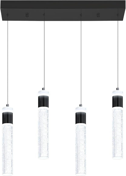 4-Light Gold Pendant Lights Kitchen Island Modern LED Gold Crystal Column Chandeliers Dimmable Crystal Ceiling Light for Dinning Room Living Room 32W