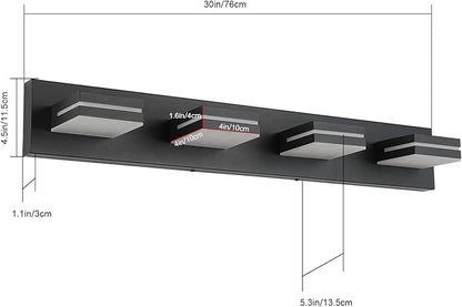SineRise LED Modern Bathroom Vanity Light Fixtures (4-Light, 30-Inch), Matte Black Modern Acrylic Bathroom Wall Lighting Fixtures Over Mirror (Cool White 6000K)
