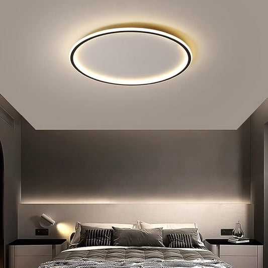 Dimmable LED Ceiling Light Fixture Flush Mount,12" Round Recessed Ceiling Lamp with APP Adjustment,Black Ceiling Lamp 3000K-6000K 33W Close to Ceiling Indoor Lighting for Bedroom Dining Living Room