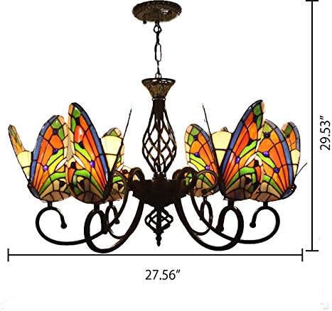 Pendant Lighting LED Chandelier Light Antique Tiffany Style Stained Glass with Butterfly Shaped Lamp Shade Hanging Light for Dining Living Cafe Room Restaurant - TYP A-Butterfly -6 Lights