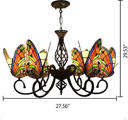 Pendant Lighting LED Chandelier Light Antique Tiffany Style Stained Glass with Butterfly Shaped Lamp Shade Hanging Light for Dining Living Cafe Room Restaurant - TYP A-Butterfly -6 Lights