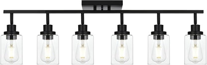 6-Light Track Lighting Kit Black Track Lighting Fixtures Bathroom Wall Sconces Ceiling Mount Kitchen Tracking Lights, Rotatable Spotlight with Clear Glass Shade for Kitchen Shop Hallway