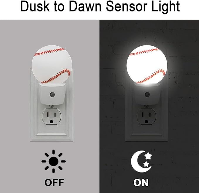 Baseball Sports Night Light Plug Into Wall Auto Led Sleep Round Lamp for Living Room Hallway Stairs