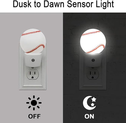 Baseball Sports Night Light Plug Into Wall Auto Led Sleep Round Lamp for Living Room Hallway Stairs
