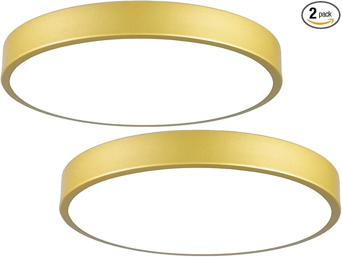 Gold Metal Flush Mount LED Ceiling Light 9 Inch 2 Pack, Dimmable 3000-5000k 20W Modern Thin Round Ceiling Light Fixture, Low Profile Ceiling Lamp for Bedroom Bathroom Entryway