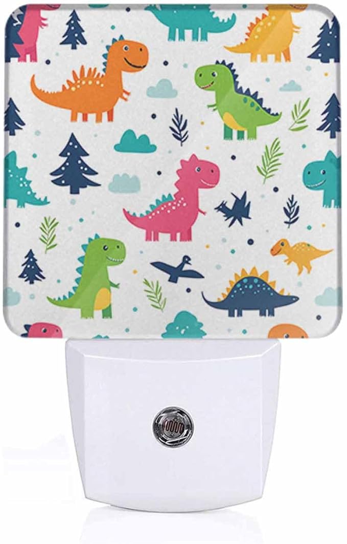 Dinosaur Cartoon Night Light Cute and Fun Plug into Wall with Dusk to Dawn Light Sensors 0.5W Warm Nightlights for Bedroom Bathroom Hallway