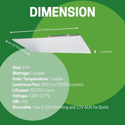 E2 LIGHTING 2 Pack 2X4 LED Flat Panel Light with Emergency Battery Backup 30W-40W-50W Wattage Selectable 3500K-4000K-5000K