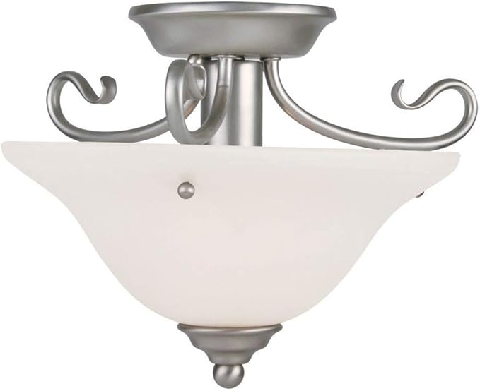 Livex Lighting 6109-91 Coronado 1 Light Brushed Nickel Semi Flush with White Alabaster Glass