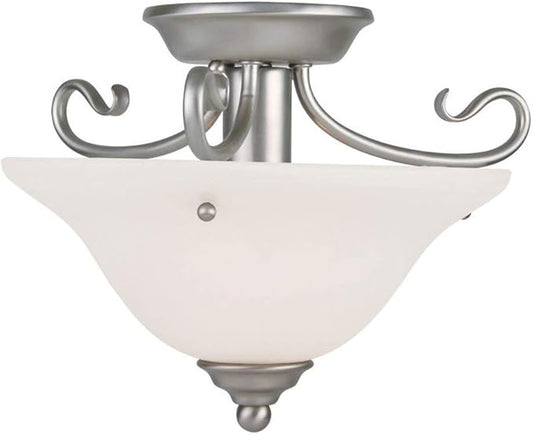 Livex Lighting 6109-91 Coronado 1 Light Brushed Nickel Semi Flush with White Alabaster Glass