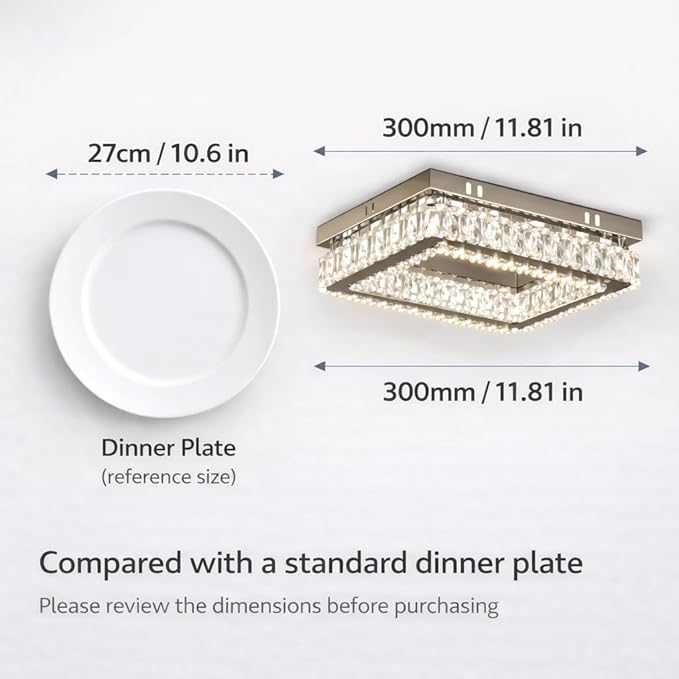 Finktonglan Modern Crystal Flush Mount Ceiling Light, 11.8" Rectangular Dimmable LED Ceiling Fixture with Multi-Faceted Crystal Prisms, 18W Low Profile for Bedroom Hallway Entryway