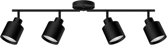 4-Light Led Track Lighting,Black Ceiling Lighting Fixtures,Wall Sconces Ceiling Spotlight with Foldable Light Arms for Kitchen, Closet, Bedroom,GU10 Socket, Bulbs Not Included
