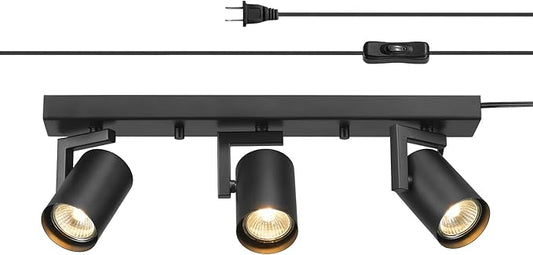 Globe Electric 64000164 17" 3-Light Plug-in Track Lighting, Matte Black, 15 Foot Cord, in-Line On/Off Rocker Switch, Pivoting Track Heads, Ceiling Light, Home Improvement