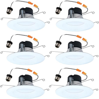HALO 5 inch / 6 inch LED Recessed Light Trim with 5 Color Temperatures, Dimmable Baffle Can Lights for Ceiling, 6-Pack. 750 Lumens LT56079FS1EWHR6PK