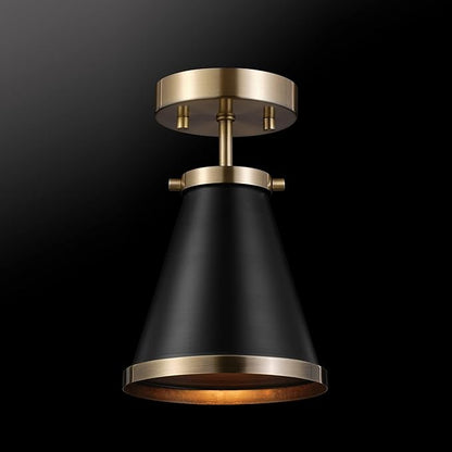 GLOBE Electric x Novogratz 65789 1-Light Semi-Flush Mount Ceiling Light, Matte Black, Brass Accent, Bedroom Lighting Fixtures Ceiling, Dining Room Fixture, Lighting for Hallway or Dining Room