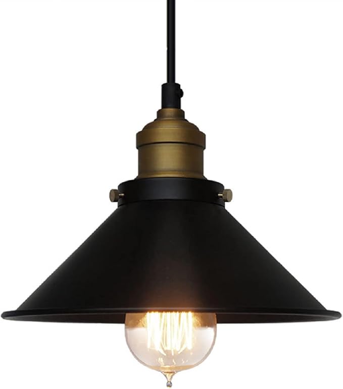 Black Industrial Pendant Light, 9.84" Vintage Hanging Light Fixture, E27 Ceiling Lamp for Kitchen Island, Dining Room, Farmhouse, Rustic Loft, Bar, Café