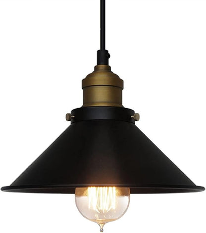 Black Industrial Pendant Light, 9.84" Vintage Hanging Light Fixture, E27 Ceiling Lamp for Kitchen Island, Dining Room, Farmhouse, Rustic Loft, Bar, Café