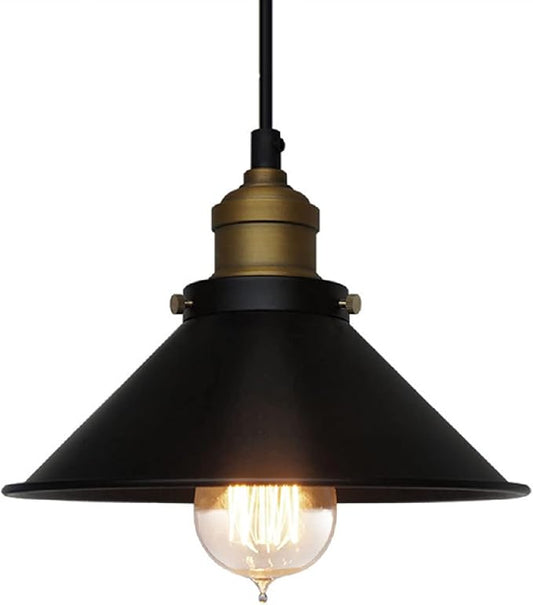 Black Industrial Pendant Light, 9.84" Vintage Hanging Light Fixture, E27 Ceiling Lamp for Kitchen Island, Dining Room, Farmhouse, Rustic Loft, Bar, Café