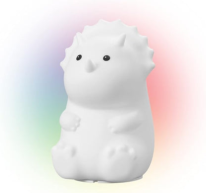 Globe Electric 13272 Terry Triceratops Multicolor Changing Integrated LED Rechargeable Silicone Night Light Lamp, White