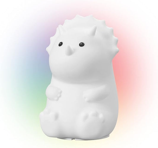 Globe Electric 13272 Terry Triceratops Multicolor Changing Integrated LED Rechargeable Silicone Night Light Lamp, White