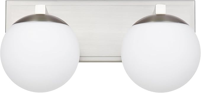 Bathroom Vanity Light Fixtures, 2-Light Globe Bathroom Lighting Fixtures Over Mirror, Modern Wall Lights for Living Room, Long Backplate, Standard E26 Base, Brushed Nickel
