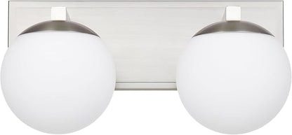 Bathroom Vanity Light Fixtures, 2-Light Globe Bathroom Lighting Fixtures Over Mirror, Modern Wall Lights for Living Room, Long Backplate, Standard E26 Base, Brushed Nickel