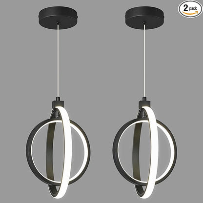 Modern LED Chandelier Black Ring Pendant Light Fixtures 4000K Dimmable Height Adjustable Pendant Lighting for Dining Room Kitchen Island Bedroom Living Room Foyer（2-Pack）