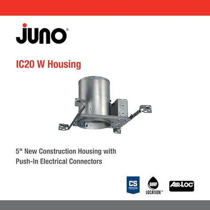 Juno 5 Inch Incandescent Ceiling Light Housing for New Construction, IC Rated Recessed Light, Adjustable Bar Hangers, Damp Location UL Listed Can Lighting, Includes Push-in Electrical Connectors