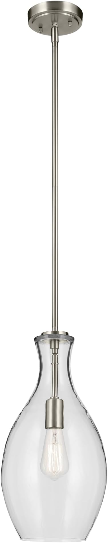 Kichler Everly 1-Light Bell Pendant Light Fixture with Clear Seeded Glass in Brushed Nickel for Kitchen Island, Dining Room, or Home Bar (17.75" x 8.75"), 42047NICS