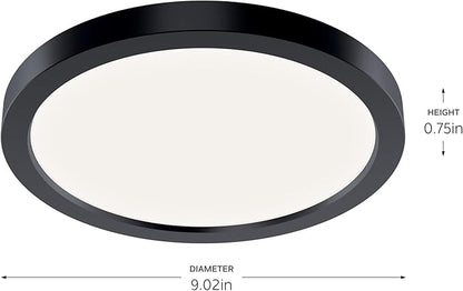 Kichler Ara 9.25" Modern Minimal Round LED Flush Mount in Black, for Damp Indoor Locations, Main Light Source, Integrated LED, Edge-Lit Technology, 1100 Lumens, Dimmable to 10%, 53009BK30