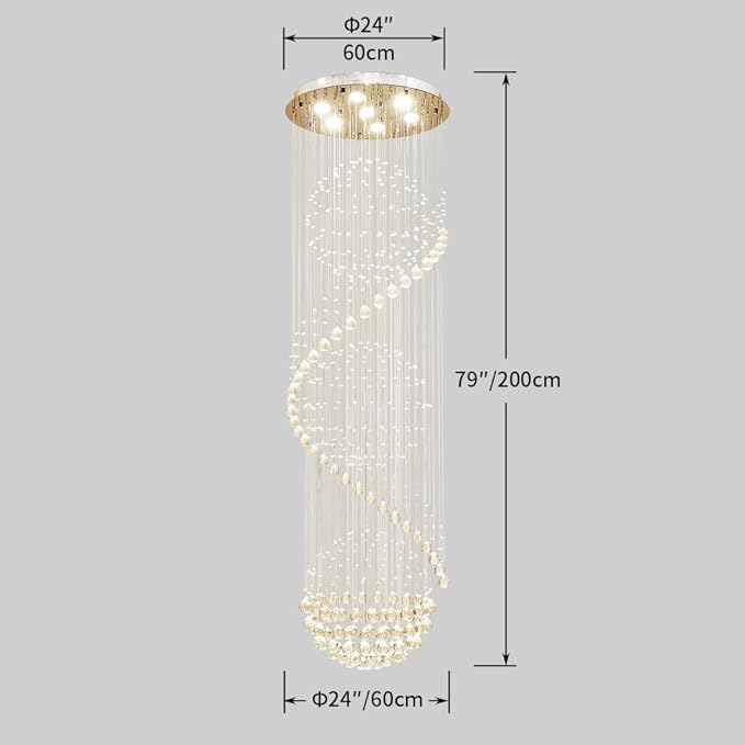 AGV LIGHTING Crystal Spiral Raindrop Chandelier, Modern Pendant Lighting with 7-Lights, H79 x D24 Large Chandelier