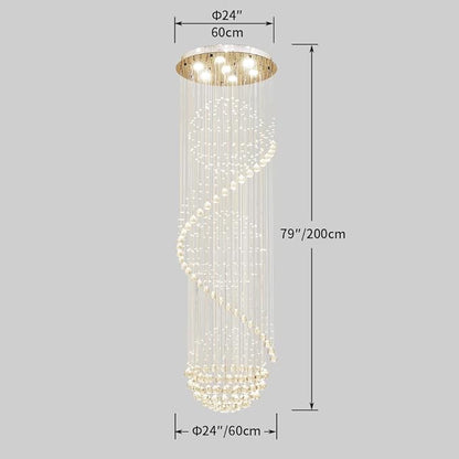 AGV LIGHTING Crystal Spiral Raindrop Chandelier, Modern Pendant Lighting with 7-Lights, H79 x D24 Large Chandelier
