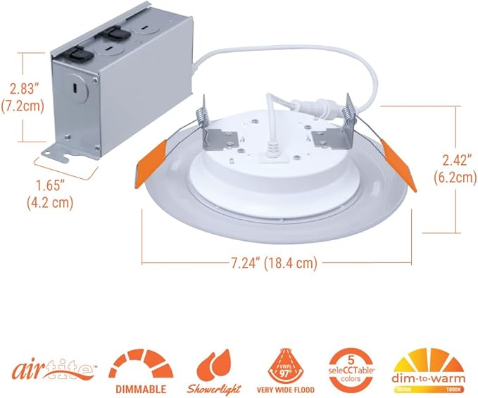 HALO RL 6 in Recessed LED Canless Dual Mode Night Light and Downlight, 1000 Lumens, Selectable CCT 2700K-5000K, Dim to Warm Technology, Matte White - RLNL6109FSD2W1EWHDM