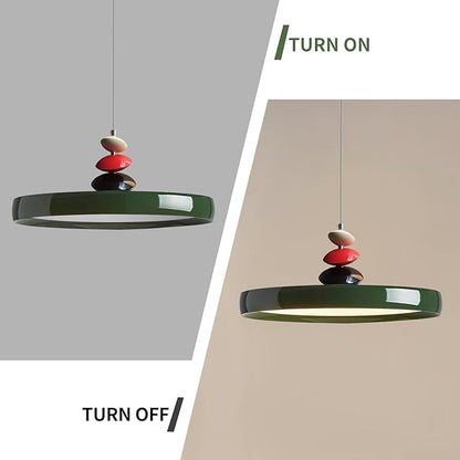 Mikeru Modern Pendant Lights, 15.8" Vintage Green Pendant Lighting Fixture with Remote Control Dimmable 3 Color Mode & Brightness Mid Century Island Light Fixture for Dining Room,Kitchen,Living Room