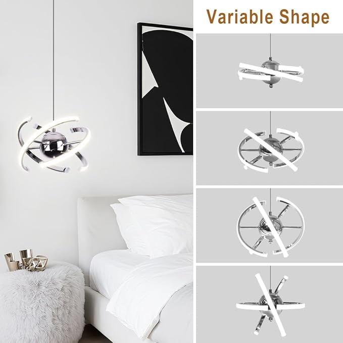 Modern Pendant Lights Kitchen Island,Silver Hanging Light Lamp,Pendant Light Fixtures for Dining Room Ceiling,Kitchen,Foyer,Living Room,Bedroom,Entryway,Over Table,Adjustable Shape,26W,Acrylic