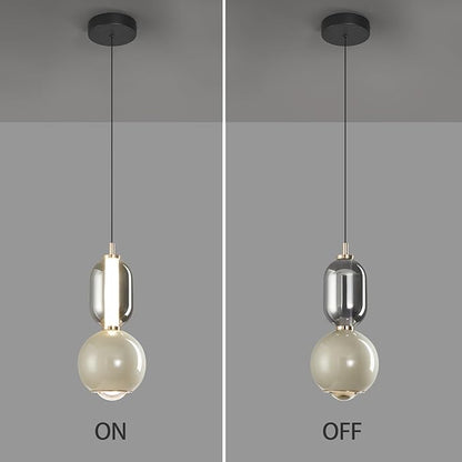 Modern Glass Pendant Light, Griege Pendant Lighting LED Dimmable, Adjustable Pendant Lights Kitchen Island Dinning Room,Bedroom,Bar, Kitchen Island Ceiling Hanging Light Fixtures(1-Pack)