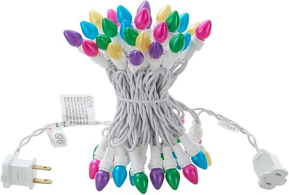 Easter String Lights LED Multi Color Glass C3 Lights 50 Count Easter Pastel Light 120V UL Certified Connectable Outdoor String Light White Wire for Party Patio Home