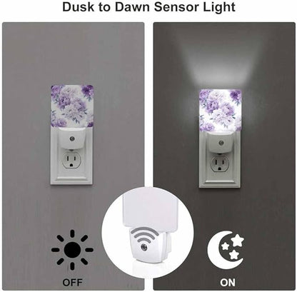 Purple Flowers Night Light Peonies in Full Bloom 0.5W Night Lights Auto LED Lamp Energy Saving Square Lights for Room Bedroom Bathroom