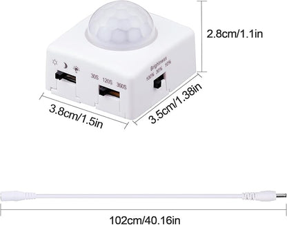 GOMING Motion Sensor COB LED Light Strip 16.4ft(5M) Warm White 3000K 3 Lighting Modes 3 Timing Off Modes 3 Brightness Modes with Power Adapter for Kitchen Cabinets Stair Showcase Bedroom Bed
