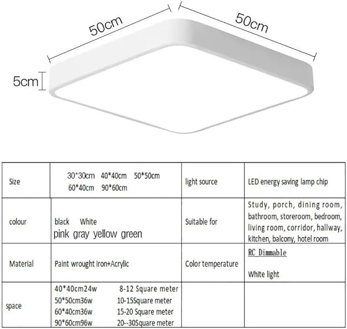 Dimmable LED Flush Mount Ceiling Light Fixture with 3000K-6000K Light Color Adjustable,36W 16Inch Close to Ceiling Lamp Modern Squre Lights for Bedroom Kitchen, White Recessed Indoor Lighting