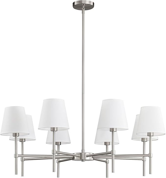 RUIYEY Dining Room Chandeliers Light - Modern Brushed Nickel Chandelier, 8-Light Metal Farmhouse Dining Room Light Fixture, E26 Hanging Pendent Lighting for Kitchen, Living Room, Foyer, Entrance