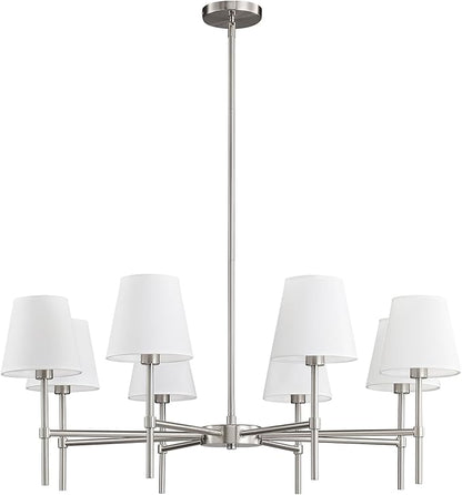 RUIYEY Dining Room Chandeliers Light - Modern Brushed Nickel Chandelier, 8-Light Metal Farmhouse Dining Room Light Fixture, E26 Hanging Pendent Lighting for Kitchen, Living Room, Foyer, Entrance