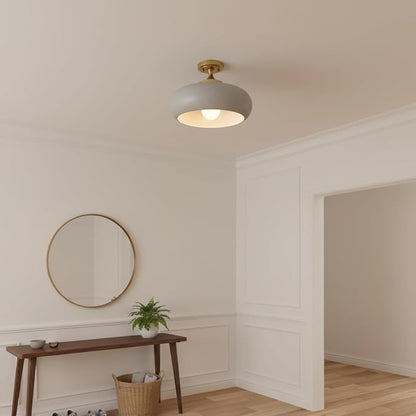 Mid Century Modern Semi Flush Mount Ceiling Light, Gold Kitchen Ceiling Light Fixture with Glass Shade, Grey Close to Ceiling Lamp Mini Chandeliers for Entryway Hallway Bathroom