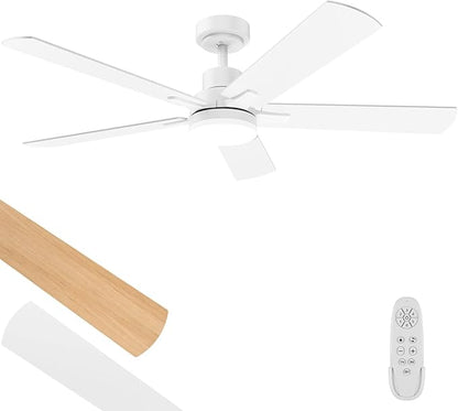 Ceiling Fan with Light 52-Inch, Remote Control Reversible DC Motors, 3CCT Dimmable Timer Noiseless, White Ceiling Fan for Bedroom Living Room, Indoor&Outdoor ETL Listed