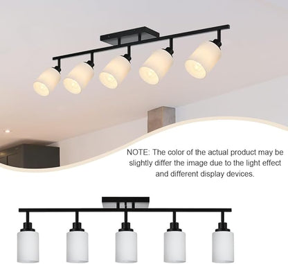 TODOLUZ Black Track Lighting Kit, 5-Lights Directional Spotlight with Opal White Glass, Kitchen Ceiling Light Fixtures for Dining Room Kithen Island Cloakroom